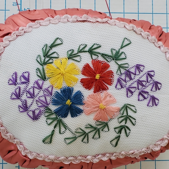 Crewel Needlepoint Embroidered Pillow Faberge Egg Floral 14"x10" Cottagecore - Picture 2 of 5